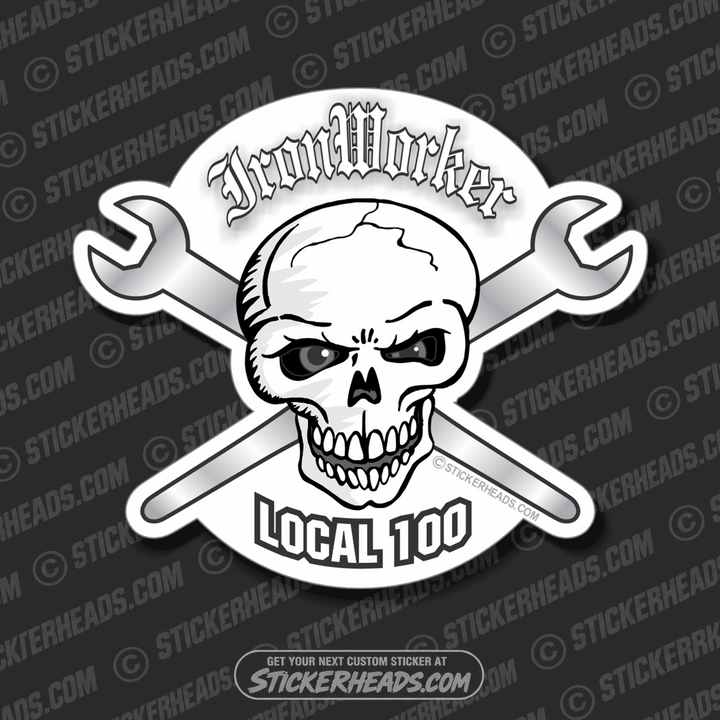 Ironwoker Crossed Spuds - Skull - Custom Text - Ironworker Ironworkers Iron Worker Sticker