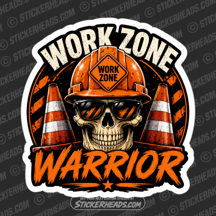 WORK ZONE WARRIOR - SKULL - Pavement Road Construction - FUNNY Sticker
