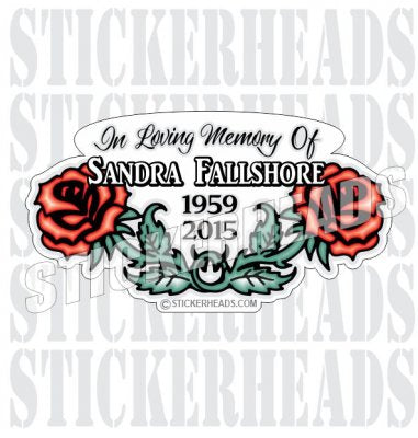 Double Rose With name and dates - In Memory Of Sticker