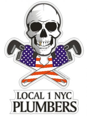 Skull with Crossed Pipe wrenches USA - Pipefitters Plumbers - Sticker