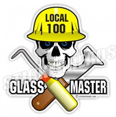 Glass Master - Skull - Custom Text - Glaziers Stickers