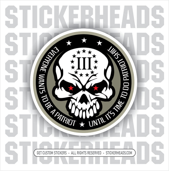 3% PERCENT CLUB PATRIOT SKULL Skull - Pro Gun Sticker