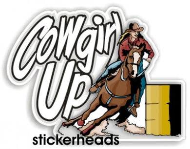 Cowgirl Up Barrel Riding  -  Cow Boy Girl Western Sticker