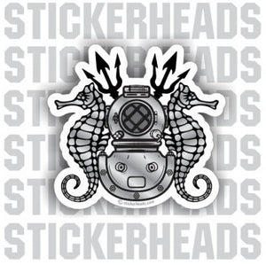 Diver Helmet with Sea horses & Tridents - Commercial Diver Sticker