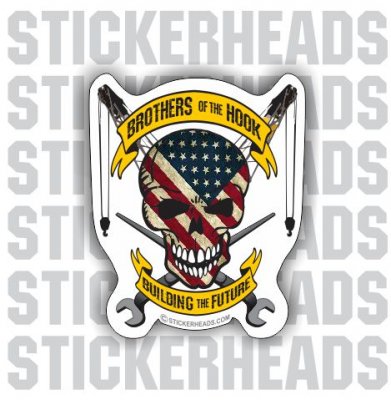 Brothers Of the Hook USA - Skull & Banners - Ironworker Ironworkers Iron Worker Sticker