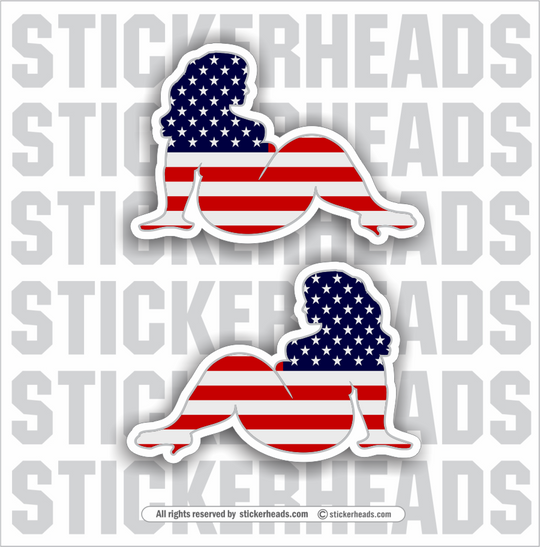 BIG CHUNKY USA MUD FLAP GIRLS Sexy Trucker Chick - American Flag ( 2 stickers Left and Right ) - USA Flag Sticker