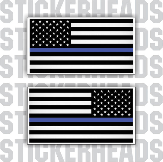 Blue Line POLICE - Law Enforcement - Flying American Flags - USA Flag Sticker