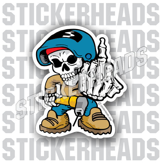 Flip Off Welder Skull Cartoon - welding weld sticker