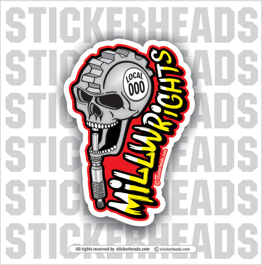 Caliper Gear Skull - Millwright Millwrights - Sticker