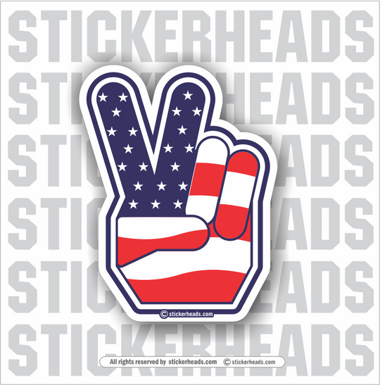 USA PEACE FINGERS - USA Flag Sticker