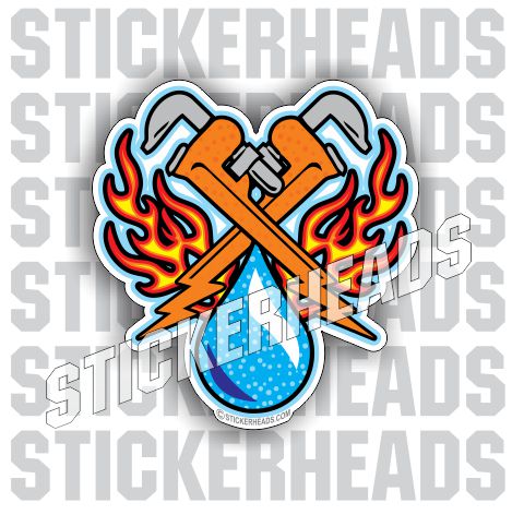 Wrenches Flame and Droplet - Pipefitters Plumbers Sticker