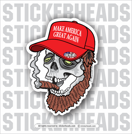 BEARDED SKULL Make America Great Again - Red Hat - Trump - Funny Sticker
