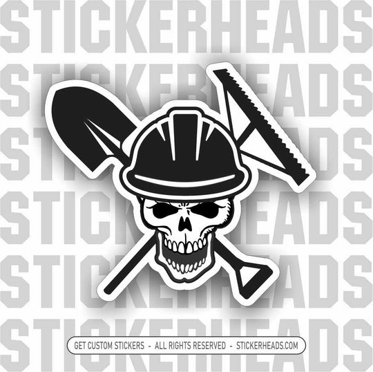 Shovel & Rake Asphalt - Skull - Asphalt Pavement Road Construction - Sticker