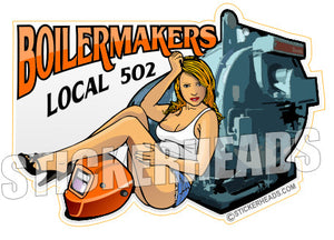 Sexy Chick With Welder helmet and Boiler - boilermakers  boilermaker  Sticker