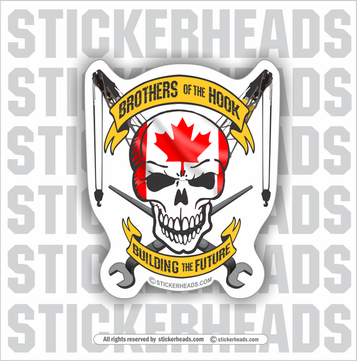 Brothers Of the Hook - Skull Boom Hook & Banners - Canada Canadian Crane Operator Sticker