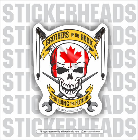 Brothers Of the Hook - Skull Boom Hook & Banners - Canada Canadian Crane Operator Sticker