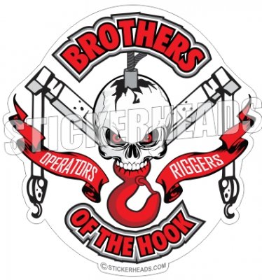 Brothers Of the Hook - Skull Boom Hook & Banners - Crane Operator Sticker