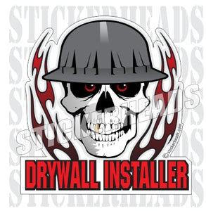 Skull With Flames - Drywall Finishers Installer Sticker