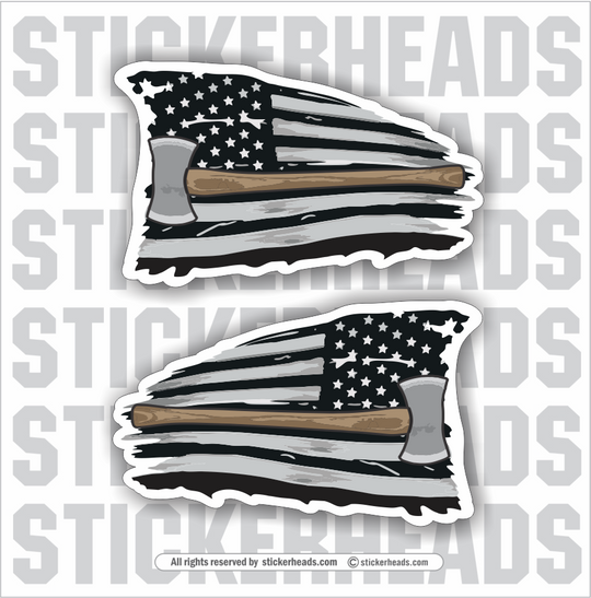 USA FLAG - DOUBLE BIT AXE - Loggers Logging Sticker