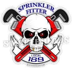 Skull & crossed Pipe wrenches - Banner with your local - Sprinkler Fitter Sprinklerfitter fitter - Sticker