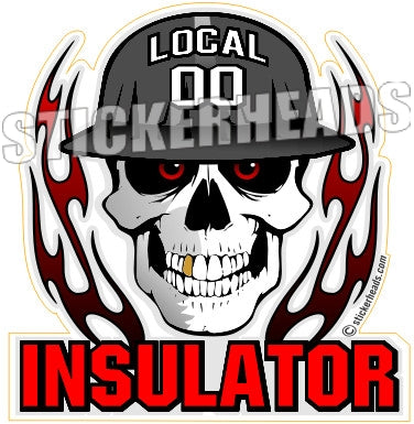 Skull With Flames - Custom Text - Insulators Insulator Sticker