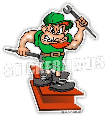 Irish Guy on I-Beam With Spuds - Ironworker Ironworkers Iron Worker Sticker