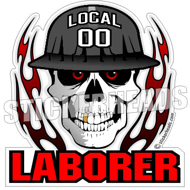 Skull With Flames - Laborer -  Custom Text - Laborer Laborers Sticker