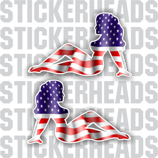 Sexy Trucker Chick - American Flag ( 2 stickers Left and Right ) - USA Flag Sticker