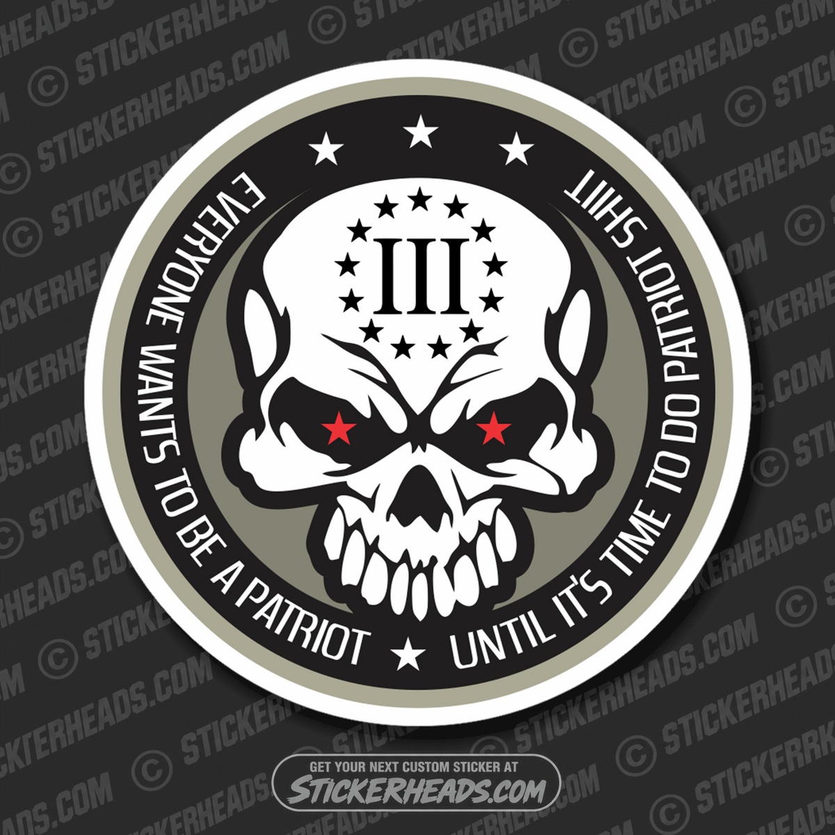3% PERCENT CLUB PATRIOT SKULL Skull -  Pro Gun Sticker