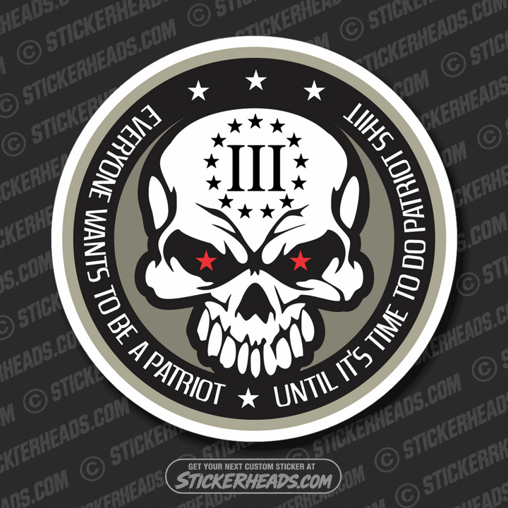 3% PERCENT CLUB PATRIOT SKULL Skull -  Pro Gun Sticker