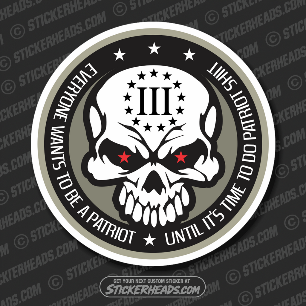 3% PERCENT CLUB PATRIOT SKULL Skull -  Pro Gun Sticker