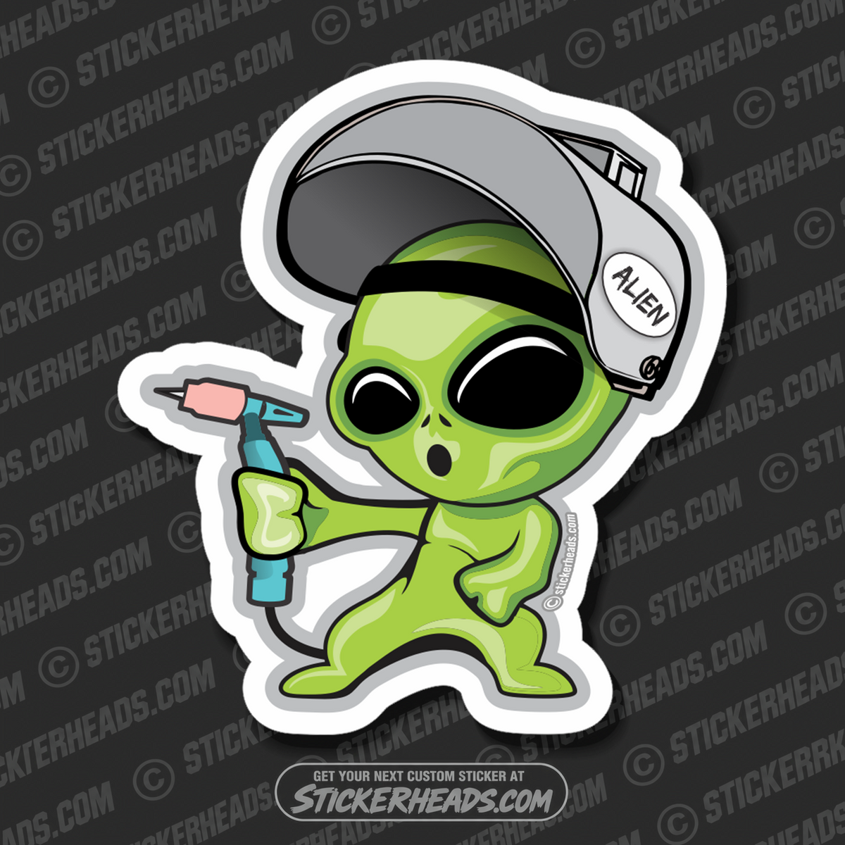 ALIEN WELDER - ALIEN LITTLE GREEN CARTOON  -  TIG Weld Welder Sticker