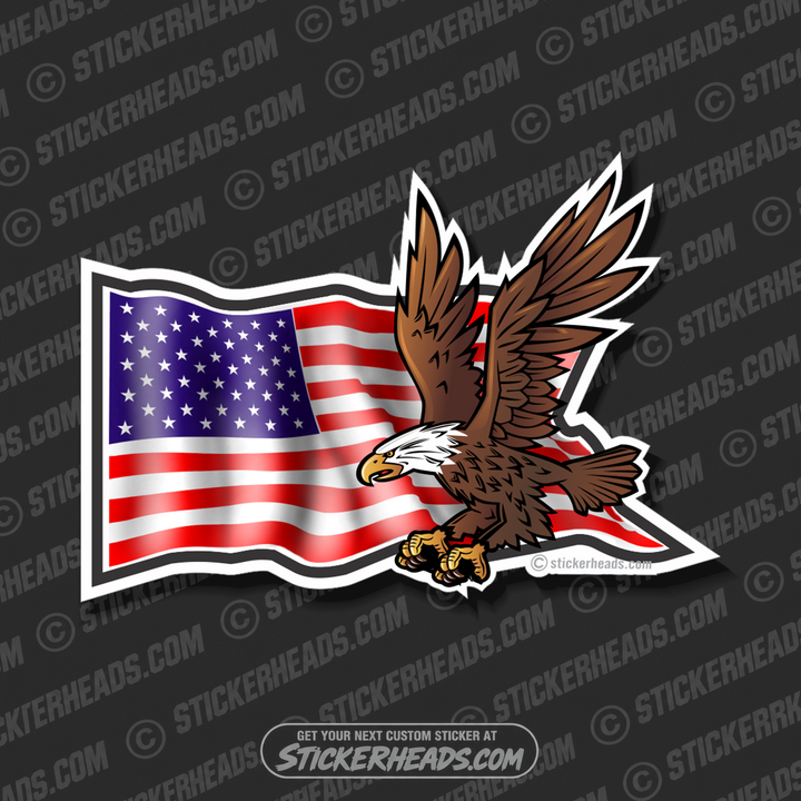 Waving Flag with Eagle- USA Flag - Funny Sticker
