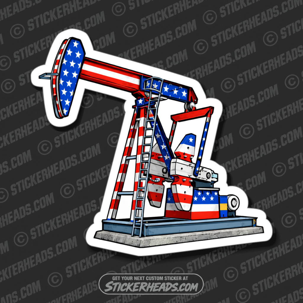 AMERICAN USA OIL PUMP JACK -  Oilfield Oil Patch Driller Drilling - Sticker