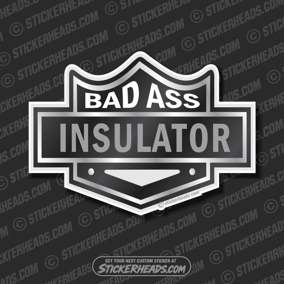 Black Biker Badge Bad Ass Insulator  - Custom Text - Insulators  Insulator Sticker