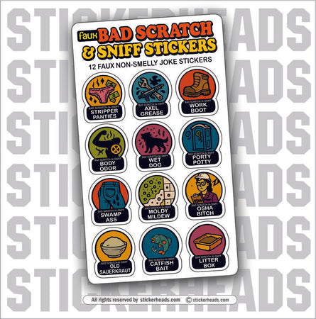 BAD SCRATCH-N-SNIFF STICKERS - Work Job Funny Sticker 12 Pack
