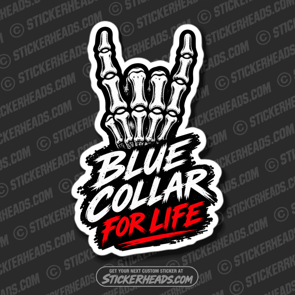 BLUe COLLAR FOR LIFE - SKELLETON HAND - Misc Union Skull Sticker
