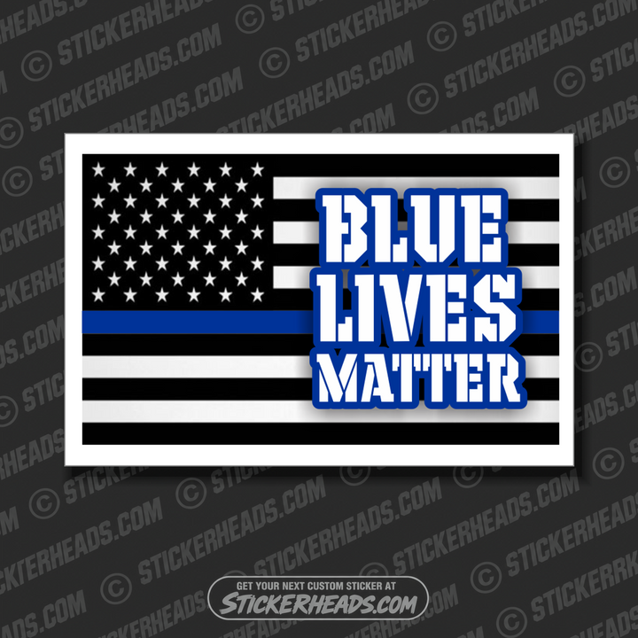 Blue Lives Matter USA BLUE LINE FLAG -  POLICE Work Sticker