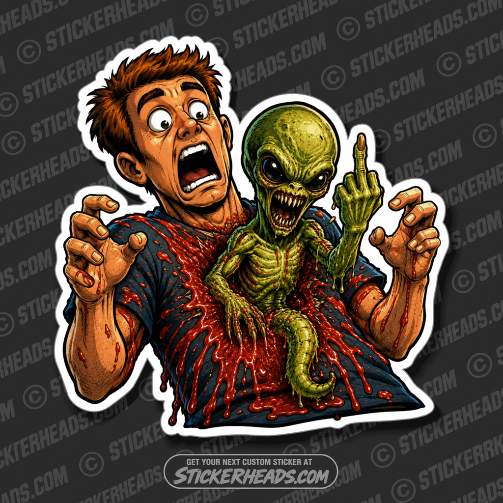 ALIEN CHEST BURSTER - FLIP OFF  -  funny sticker