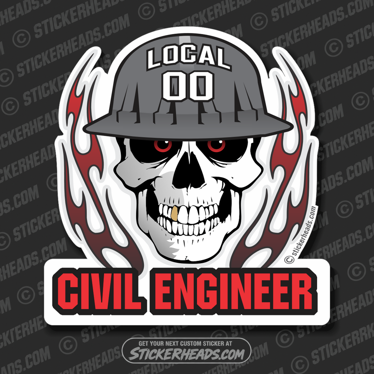 Skull With Flames - Skull - Civil Power Engineer Sticker
