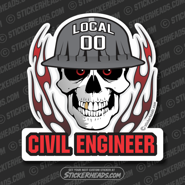 Skull With Flames - Skull - Civil Power Engineer Sticker