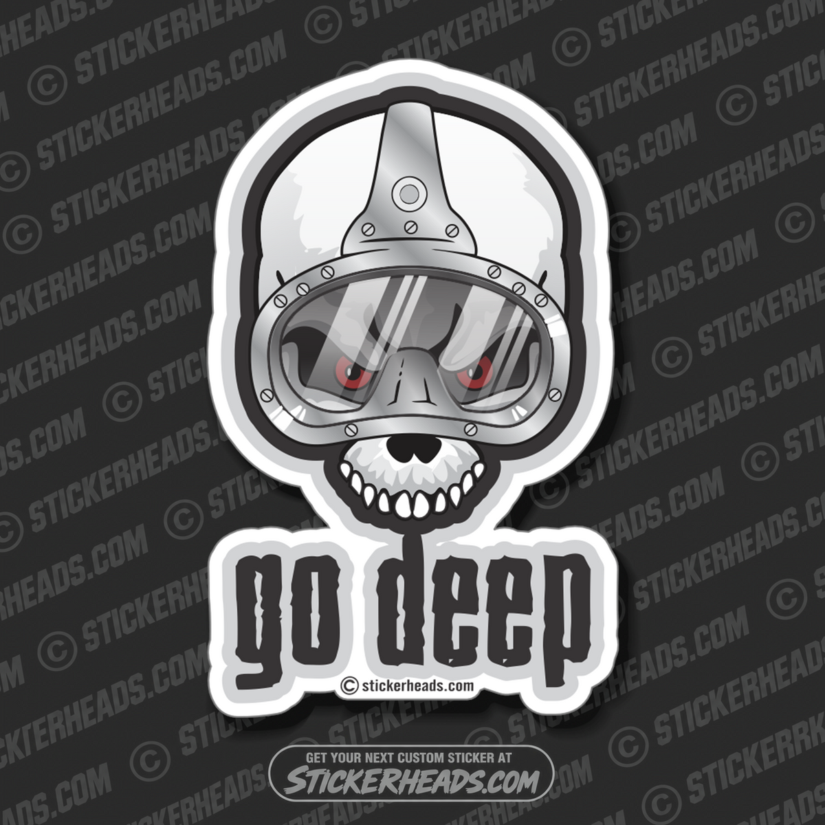 Go Deep Skull And Mask - Commercial Diver Sticker