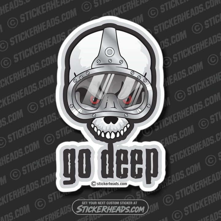 Go Deep Skull And Mask - Commercial Diver Sticker