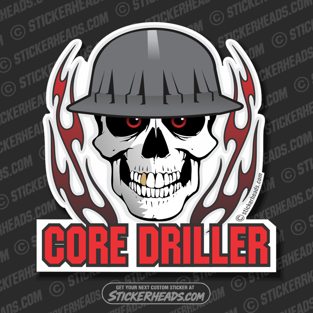 Core Driller Skull with Flame  -  Core Driller Drilling Sticker