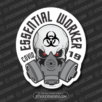 Essential Worker Skull with mask  - Coronavirus Covid-19 Pandemic Sticker