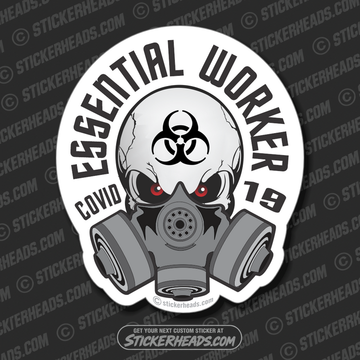 Essential Worker Skull with mask  - Coronavirus Covid-19 Pandemic Sticker