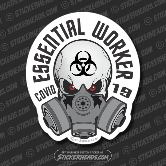 Essential Worker Skull with mask  - Coronavirus Covid-19 Pandemic Sticker