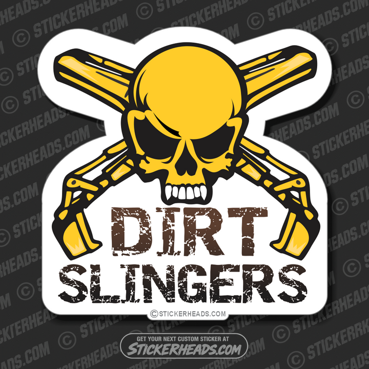 Dirt Slingers  -  Skull with crossed buckets - Crane Operator Sticker