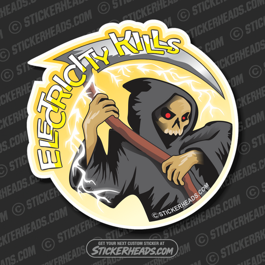 Electricity Kills - Grim Reaper - Electrical Electric Sticker