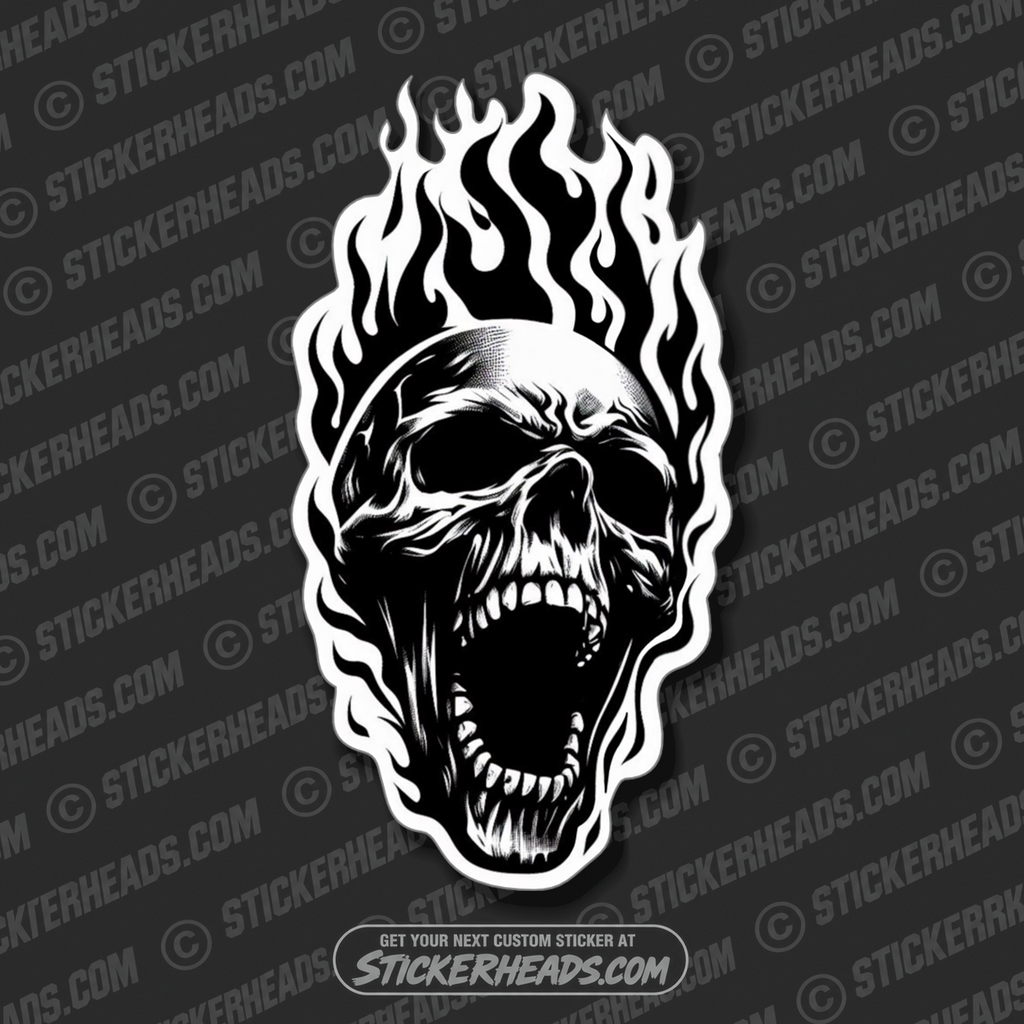 FIRE Skull BLACK & WHITE - Skull Sticker